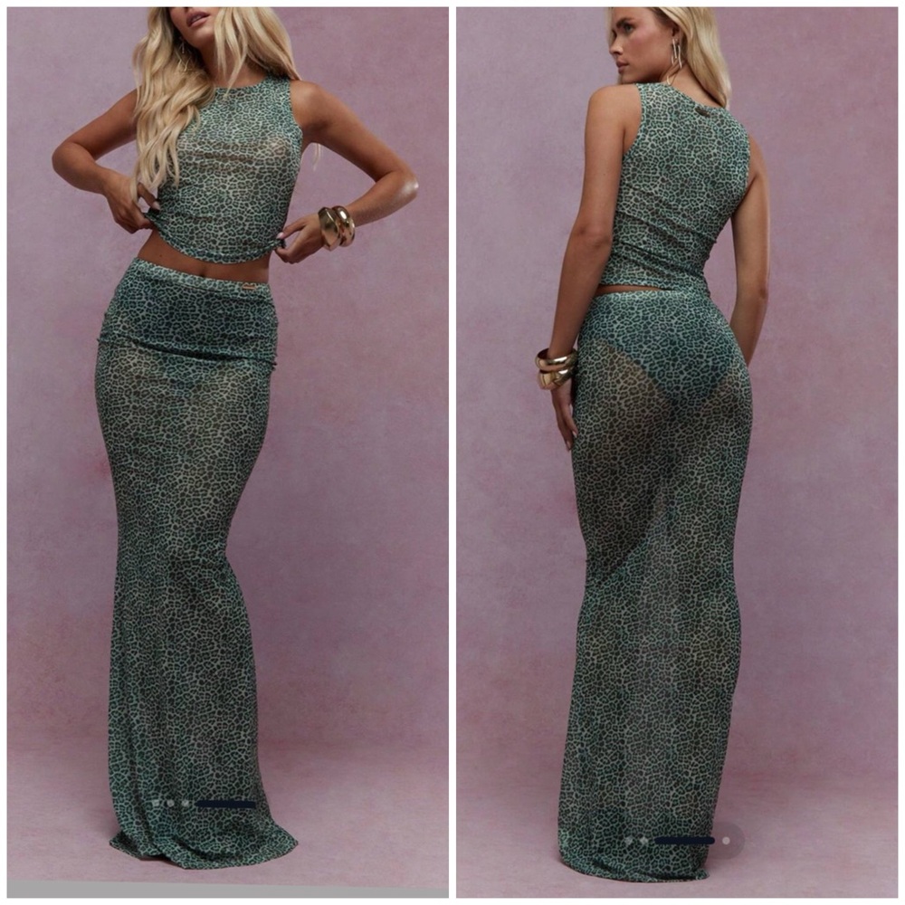 MISSGUIDED Sheer Mesh Leopard Print Tank Top And Flared Hem Maxi
Skirt Co-Ord